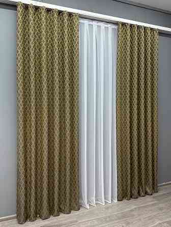 Комплект готових штор VR-Textil Жакард RUBI № 1757ш Темно-сірий з золотистим 150х300 см 2 шт (33-0722) Київ