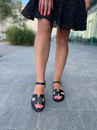 Mermaid Босоніжки жіночі чорні літні Mermaid 514 натуральна шкіра / Стильні босоніжки на низькі Коломыя