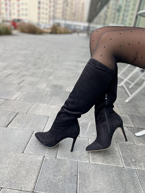 SANTINI Чоботи жіночі замшеві демісезонні весна-осінь на підборах чорні, натуральна замша р. 36 Коломыя - изображение 8