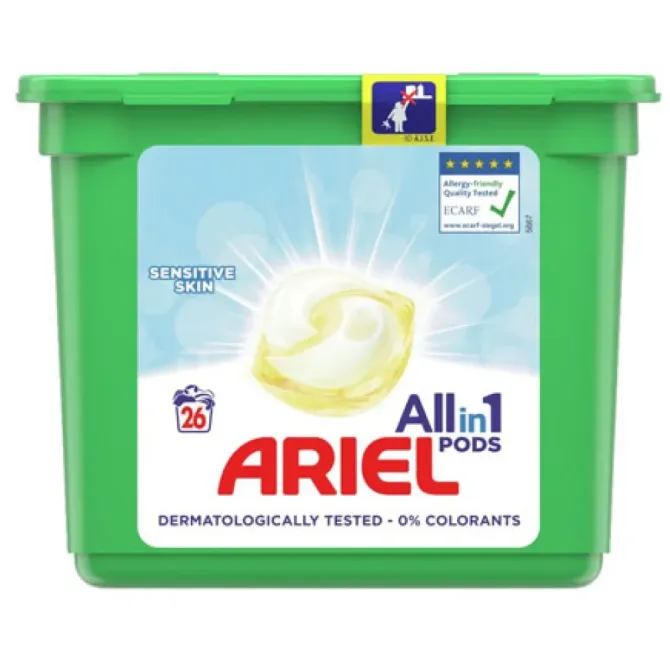 Капсулы для стирки Ariel Pods Все-в-1 Для чувствительной кожи, для белых и цветных тканей, 26 шт Львов - изображение 1