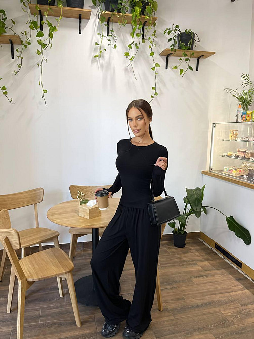 Женский базовый прогулочный костюм двойка: лонгслив и штаны турецкая вискоза Черный, 42/46 Одесса - изображение 6