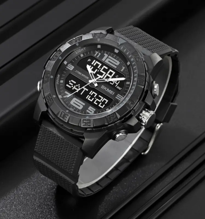 Годинник чоловічий наручний спортивний Skmei 2162 з подвійним дисплеєм і підсвічуванням (Чорний) Київ