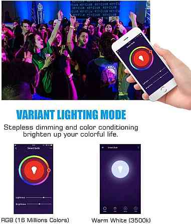 Умные Wi-Fi LED лампы MoKo (2 шт, E27, 9 Вт), RGB + теплый свет, голосовое управление Alexa/Google, Концентратор не нужен Киев
