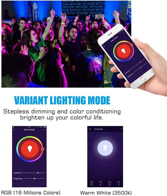 Розумні Wi-Fi LED лампи MoKo (2 шт, E27, 9 Вт), RGB + тепле світло, голосове керування Alexa/Google, Концентратор не потрібен Київ - фото 4