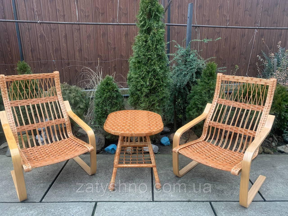 Крісла та журнальний столик, дерев'яні, плетені з лози Київ - фото 2