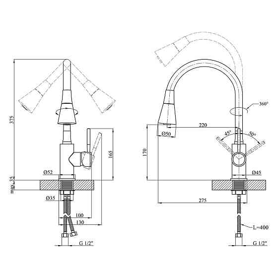 Смеситель для кухни с гибким изливом WEZER EKO4Y-01W сатин/белый Киев