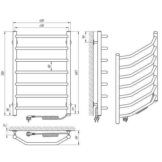 Электрический полотенцесушитель Laris Виктория П7 450Х700 Э правое подключ. Киев
