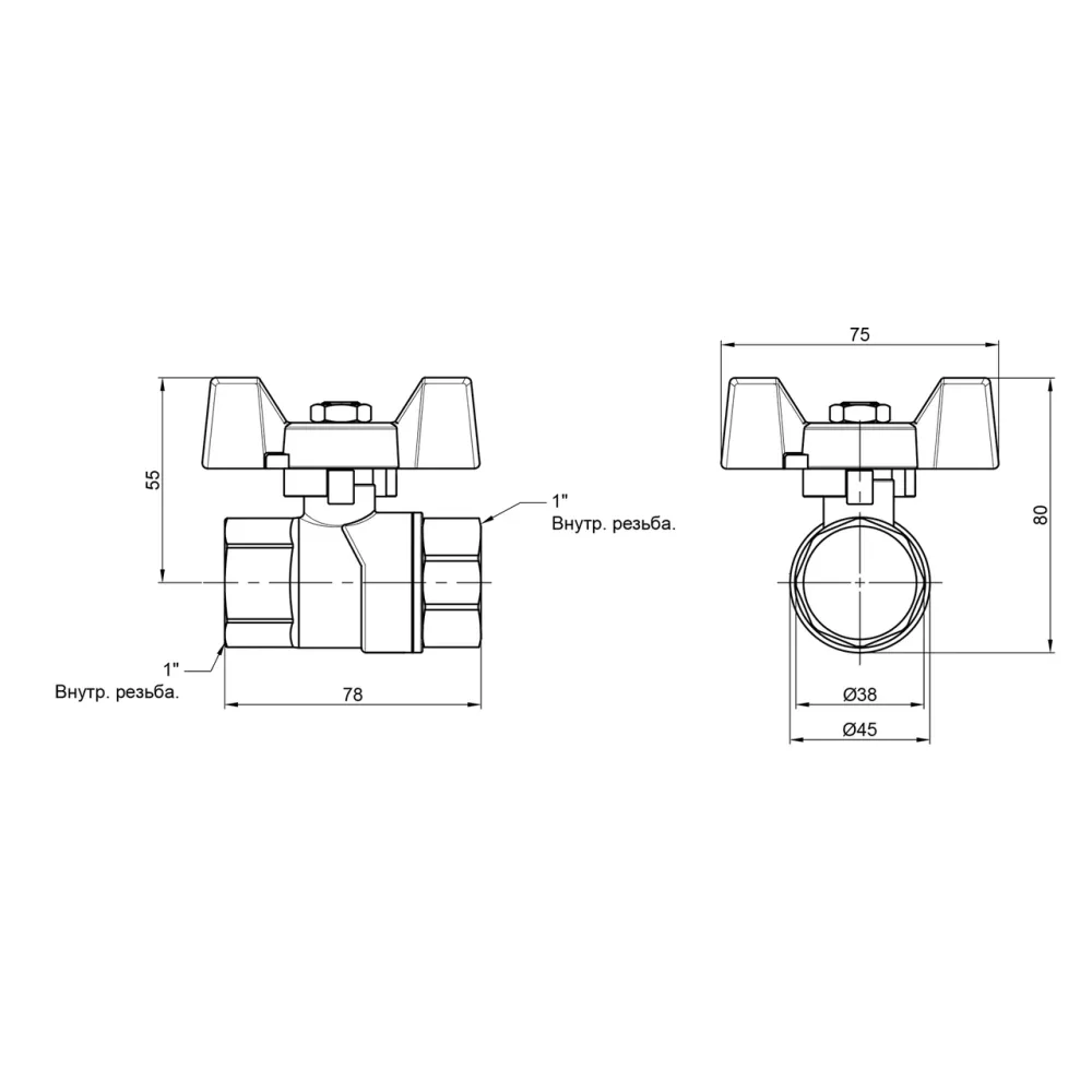 Кран кульовий Thermo Alliance Forte 1" ВР для води (метелик) SF602W25 Київ - фото 10
