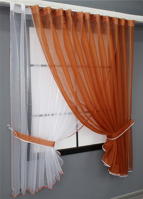 Кухонные шторки VR-Textil № 101к с подвязками терракотовый с белым 320х170 см (52-0414) Киев - изображение 2