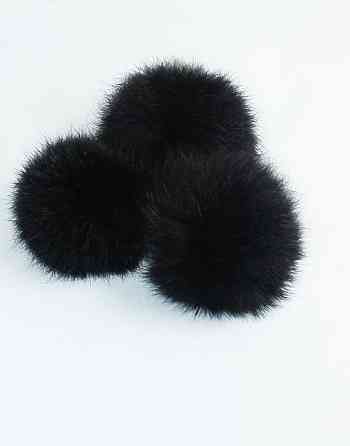 Помпони на дитячу шапку з натурального хутра кролика 7-8 см Чорний Харків