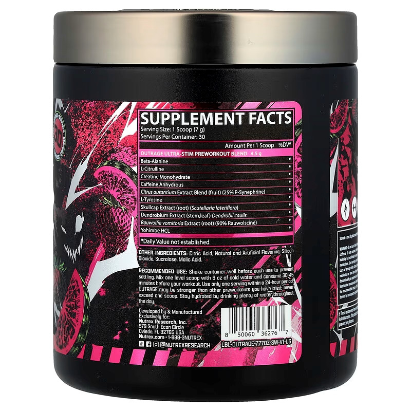 Передтренувальний комплекс Nutrex Outrage Ultra Stim Pre Workout 220,41 г, Strawberry-Watermelon Луцьк - фото 2