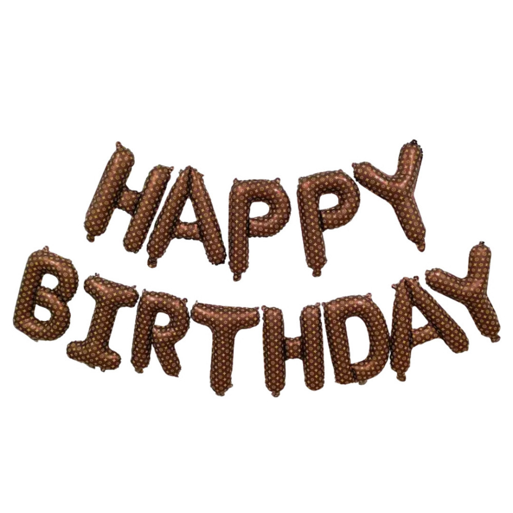 Фольговані надувні кулі букви гірлянда Happy Birthday принт LV шоколад Київ - фото 1