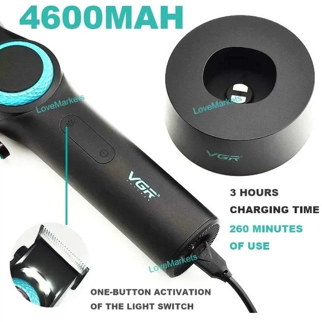 Профессиональная машинка для стрижки волос VGR V-001, аккумуляторная, 10 насадок, 4600 mAh, черная Одесса - изображение 5