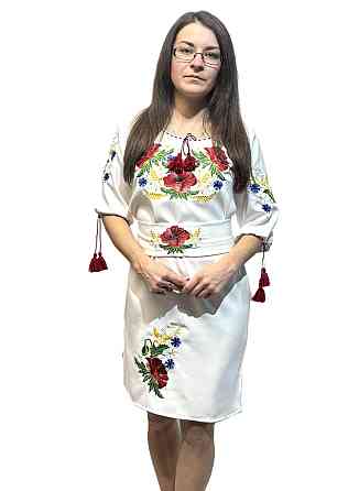 Жіноча біла вишита сукня з поясом з великими Маками і колосками Київ