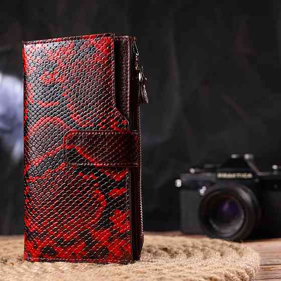 Незвичайний жіночий гаманець з натуральної шкіри з тисненням під змію CANPELLINI 21647 Різнокольоровий Київ