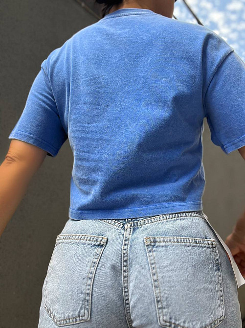 Футболка женская A-N 2732 вареная короткая широкая рисунок корсет бра, синий, one size Киев - изображение 7