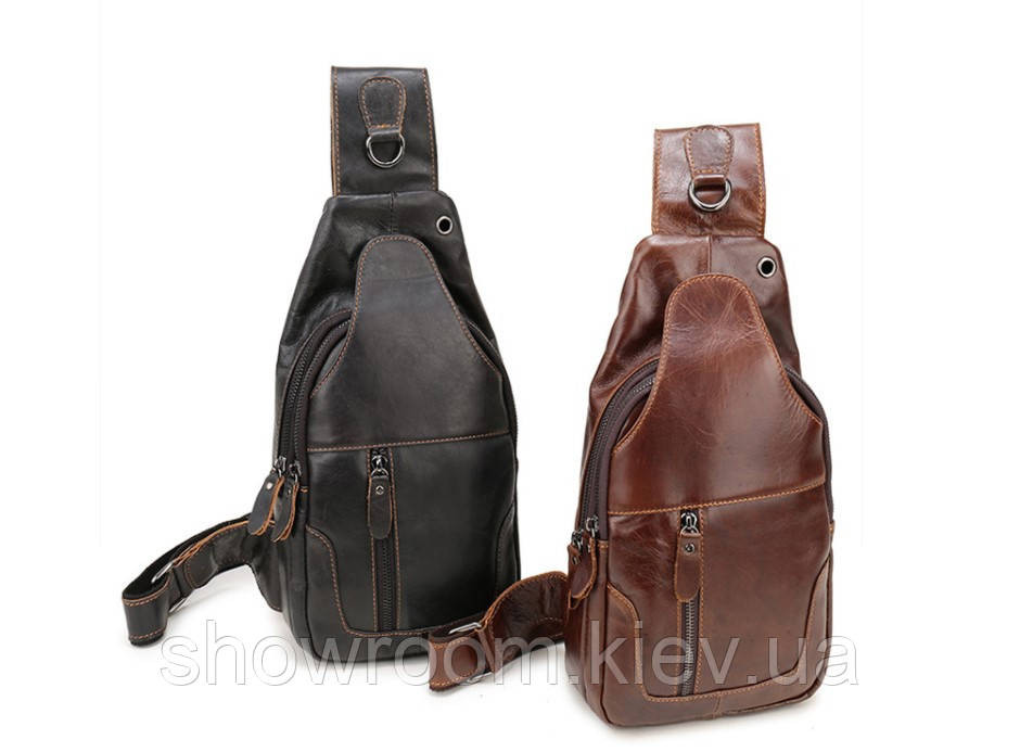 Мужская сумка на грудь (слинг) Leather Collection (371) brown Киев - изображение 6