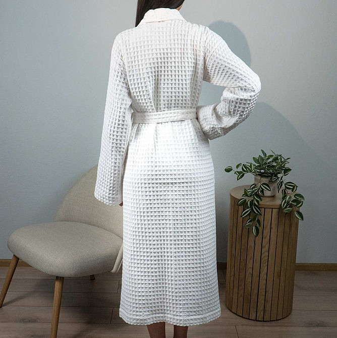 Вафельний халат жіночий з коміром, довгим рукавом YouStar 100% бавовна 380 г/м2 (Білий) M Суми - фото 4