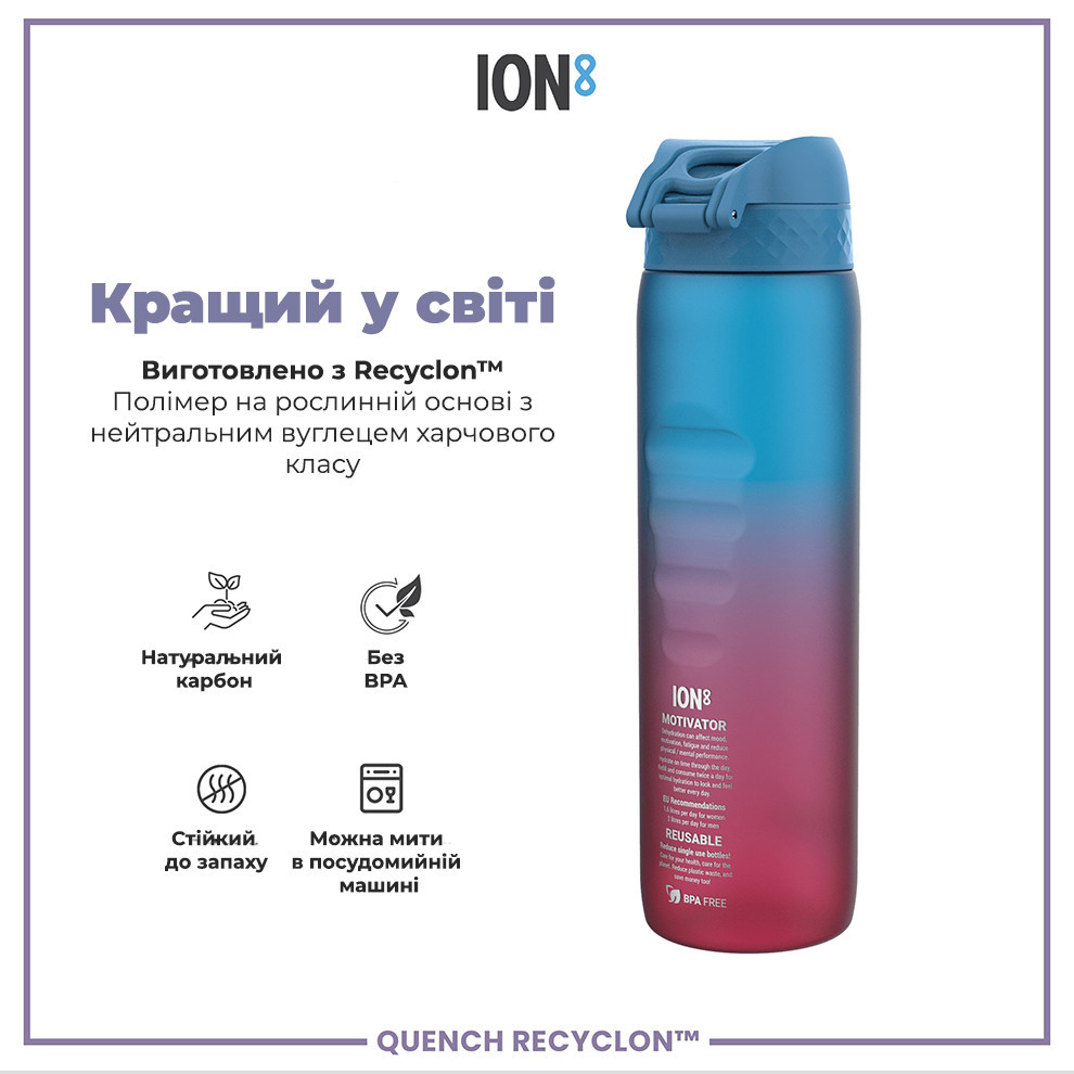 Пляшка для води ION8 1000 мл. BPA Free, Times To Drink, (ЕКО пляшка) BPA Free, Blue & Pink Кам'янське - фото 6