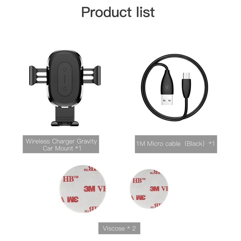 Автомобільний тримач з бездротовим зарядним пристроєм Baseus Gravity Heukji 10W WXZT-01 (Чорний) Николаев - изображение 9