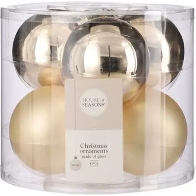 Ялинкова іграшка House Of Seasons Скляні кульки 6 шт D8 см Шампань (8718861800395) Вінниця - фото 1