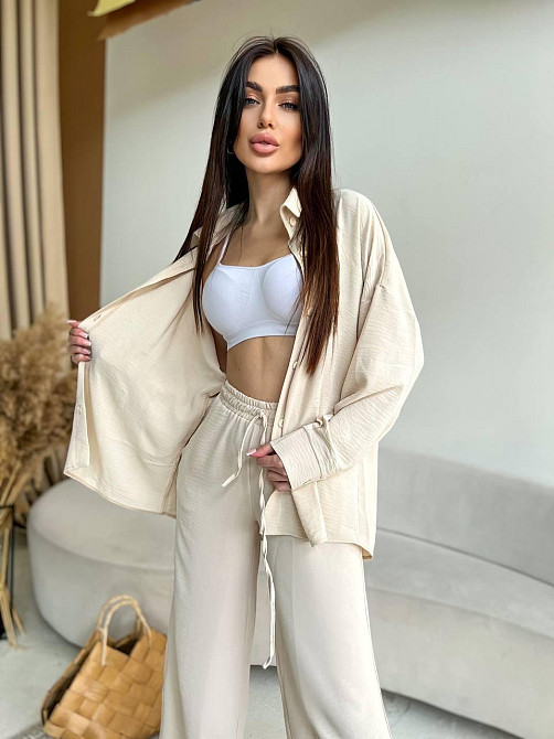 Женский стильный привлекательный костюм американский креп Бежевый, 44/46 Одесса - изображение 6