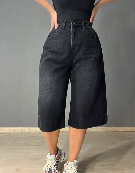 Шорти жіночі джинсові Sherocco 400 бермуди довгі з високою посадкою і манжетом чорні, чорний, 26, 26 Одеса - фото 5