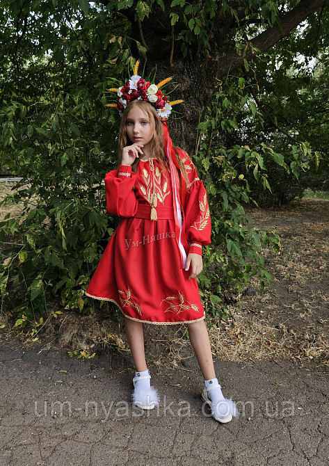 Дитяче вишите червоне плаття з колосками Кривий Ріг - фото 5