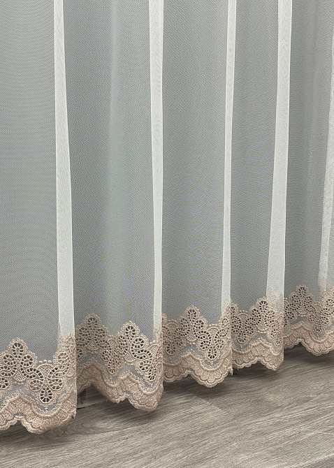 Тюль VR-Textil 1699т Грек-сетка с вышивкой Молочный с пудровым 300х270 см (42-0733) Киев - изображение 8