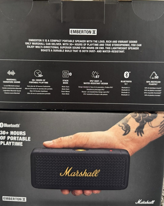 Нова портативна акустика Marshall Portable Speaker Emberton II Black and Brass (1006234) Киев - изображение 3