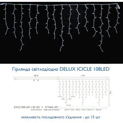 Гірлянда Delux ICICLE flash 108LED 2 х 1 м білий / білий IP44 EN (90012939) Вінниця - фото 3