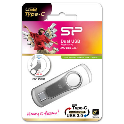 USB флеш накопичувач Silicon Power 128 GB DriveMobile C80 USB 3.1 + Type-C Silver (SP128GBUC3C80V1S) Вінниця - фото 4