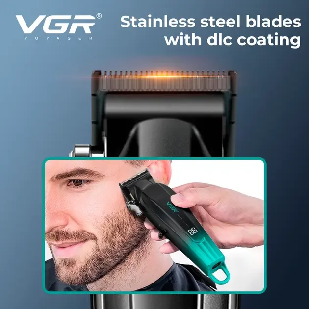 Аккумуляторная машинка для стрижки VGR V-662 GREEN, 7000 RPM, 6 насадок, LED дисплей Коломыя - изображение 4