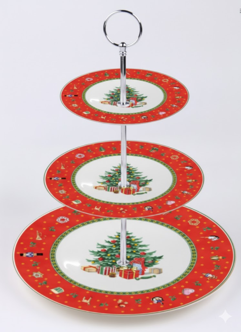 Yiwu Етажерка порцелянова для фруктів триярусна Christmas 34 см HP-SDHK-8 Київ - фото 1