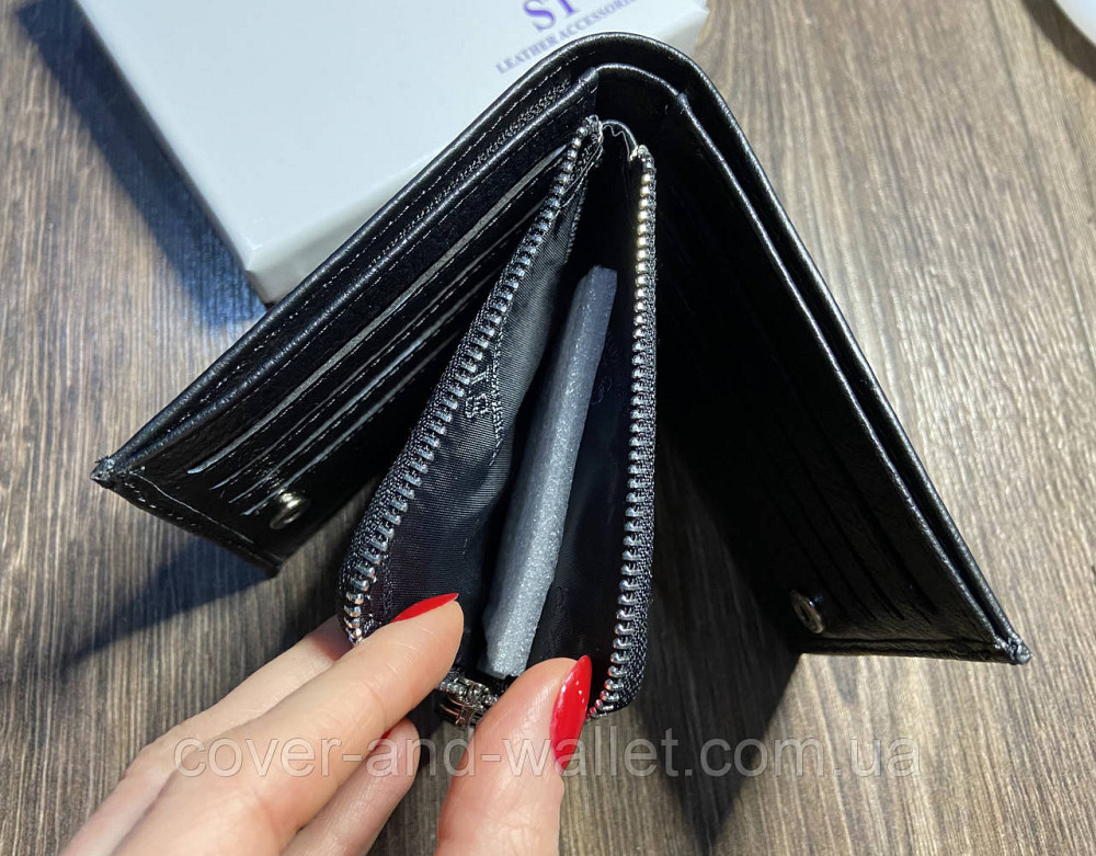 Небольшой мужской кожаный кошелёк для купюр карточек и монет SТ 154 Киев - изображение 4