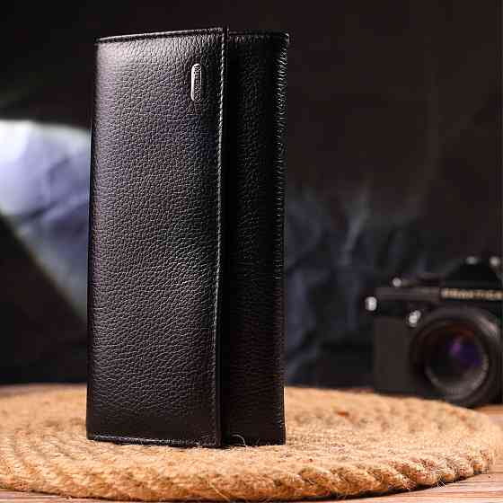 Жіночий місткий гаманець з натуральної зернистої шкіри Чорний (CANPELLINI) Київ