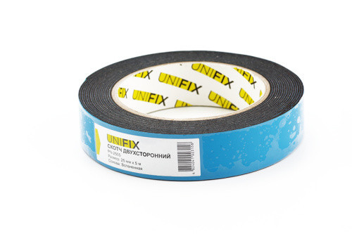 Стрічка клейка двостороння на спіненій основі 25 мм*5м чорна UNIFIX Рівне - фото 1