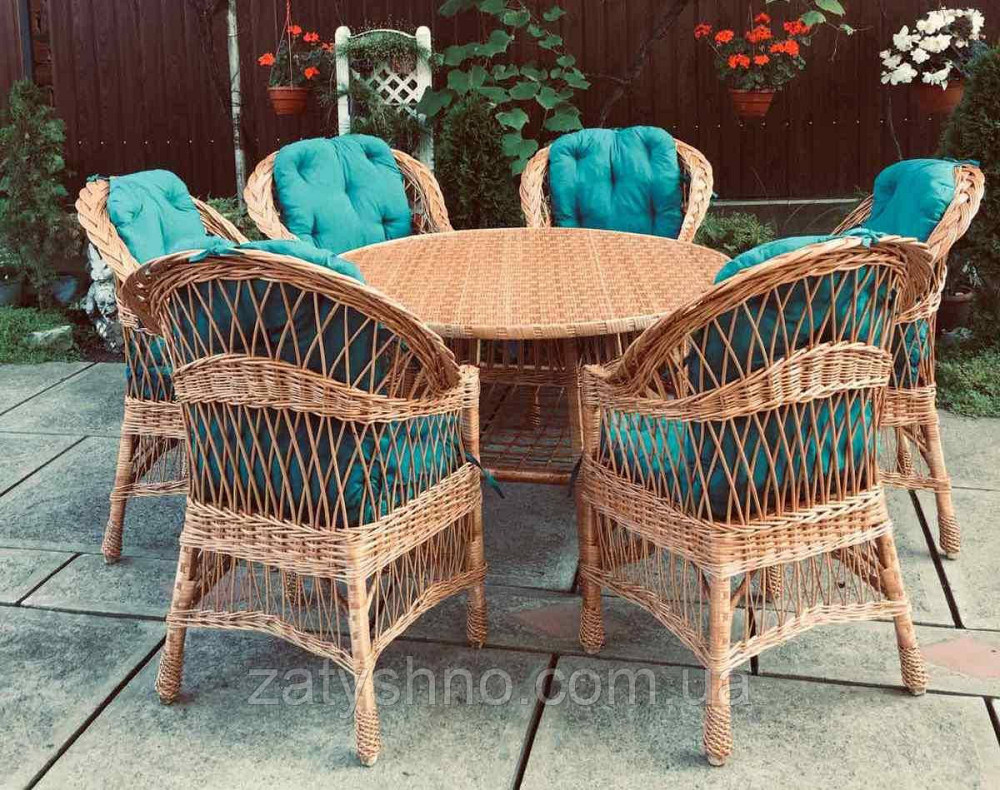 Плетені меблі на 6 осіб|  Комплект плетених меблів із круглим столом | меблі з лози плетені Київ - фото 8