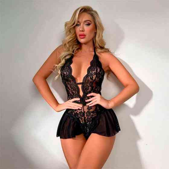Сексуальний боді-пеньюар із відкритою спиною чорний — S/M — Еротична білизна Вінниця