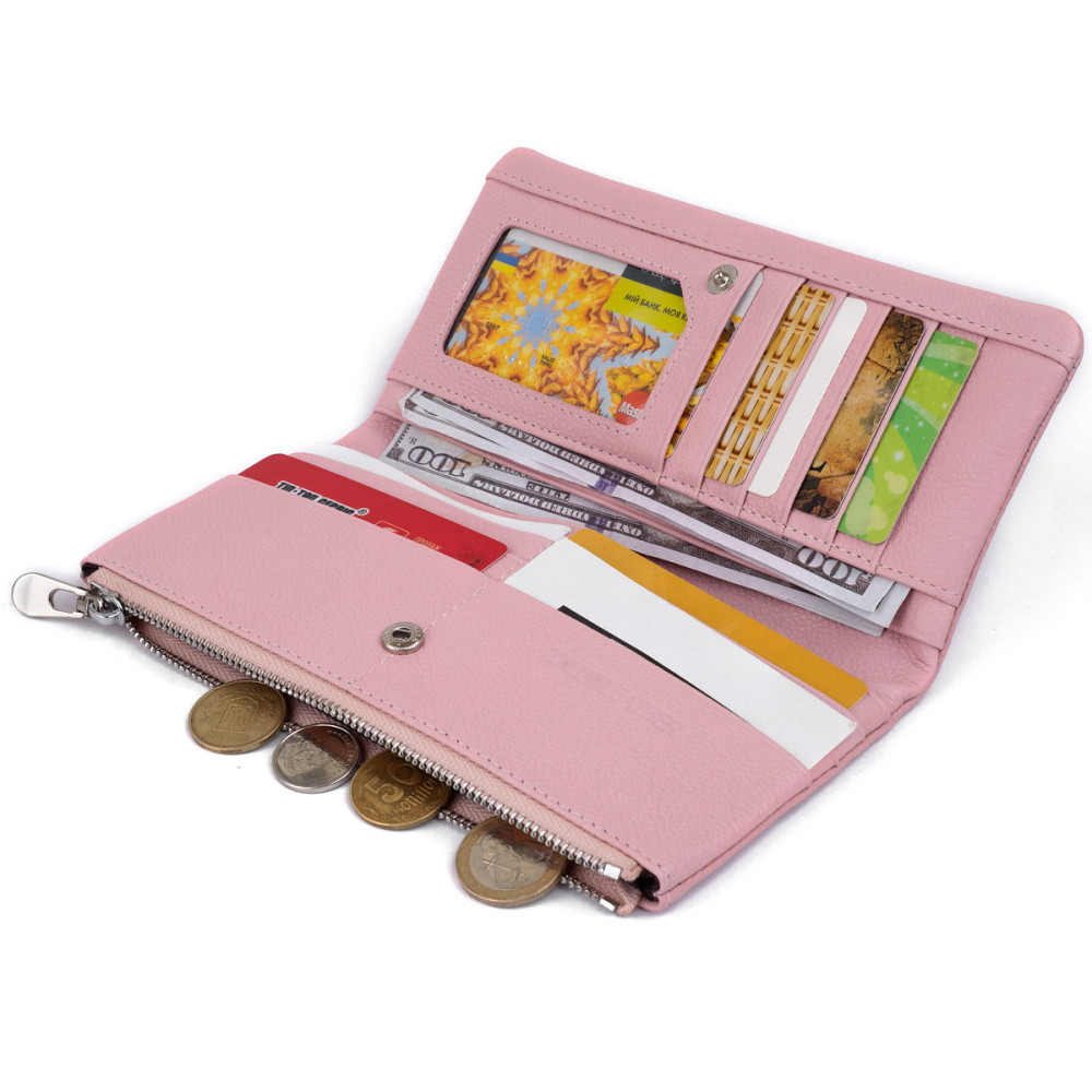 Вертикальний гаманець на кнопці жіночий ST Leather 19201 Рожевий Київ - фото 4