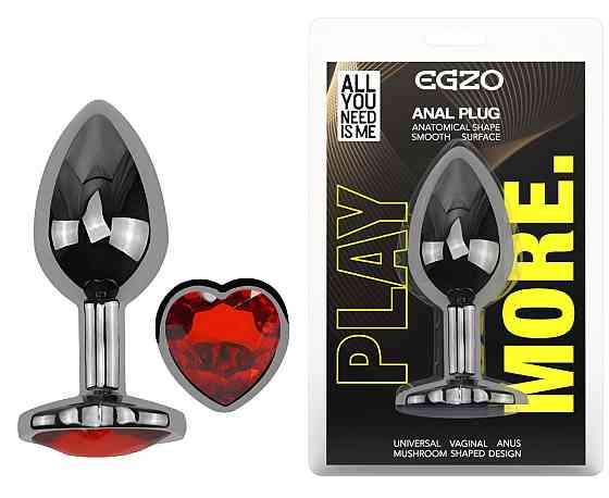 Анальна пробка з кристалом EGZO - Dark Silver Heart Plug Red size M Sex Aura Київ