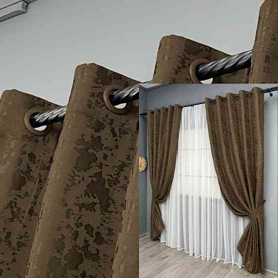 Комплект штор на люверсах VR-Textil Льон мармур Pavliani ХО № 1261ш Коричневий 150х250 см 2 шт (37-0314) Київ