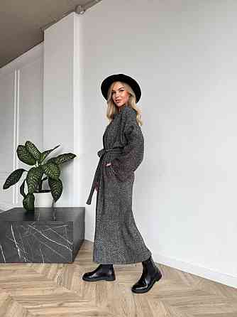 Жіночий довгий кардиган із поясом і кишенями. Чорно-білий, 42/44 Одеса