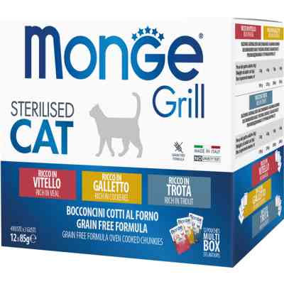 Вологий корм для кішок Monge Cat grill mix ster з півнем, фореллю та телятиною 1.02 г (8009470017527) Вінниця