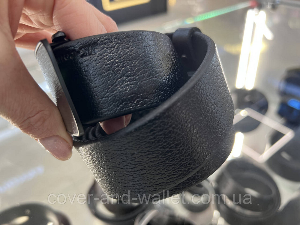 Брючний чоловічий ремінь з натуральної шкіри чорного кольору з пряжкою-автомат 35мм PS Leather Київ - фото 4