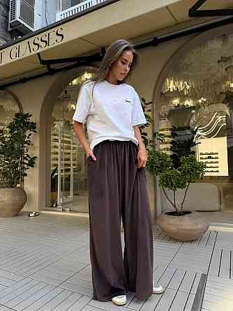 Жіночі базові об'ємні штани в стилі оверсайз турецький велюр Шоколад Одеса