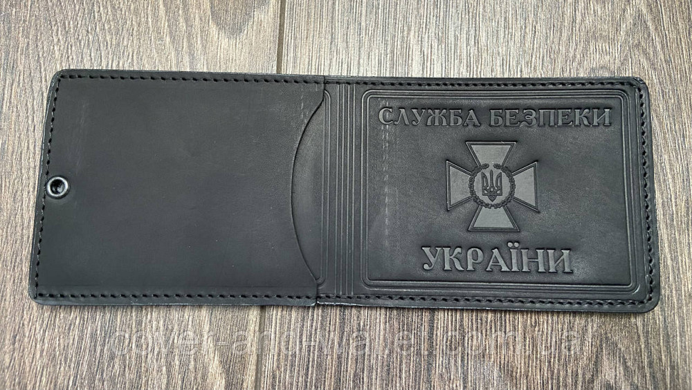 Обкладинка СБУ з кишенею з вінтажної шкіри чорного кольору P_Leather Київ - фото 5