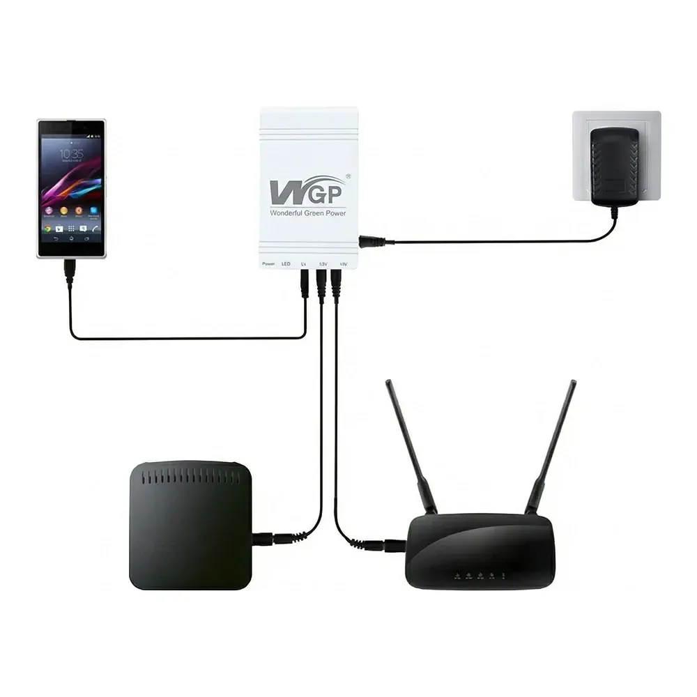 Джерело безперебійного живлення Mini UPS WGP UPS103C 16000mAh 5V/12V/12V, Li-ion 4*4Ah, для роутера і медіаконвертера (42-00248) Київ - фото 6