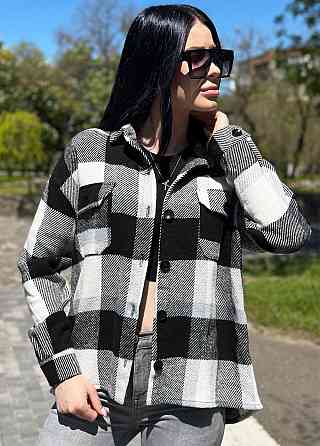Жіноча тепла сорочка в клітинку "Elba" оптом | Розпродаж моделі 42-44, Чорний+білий Київ