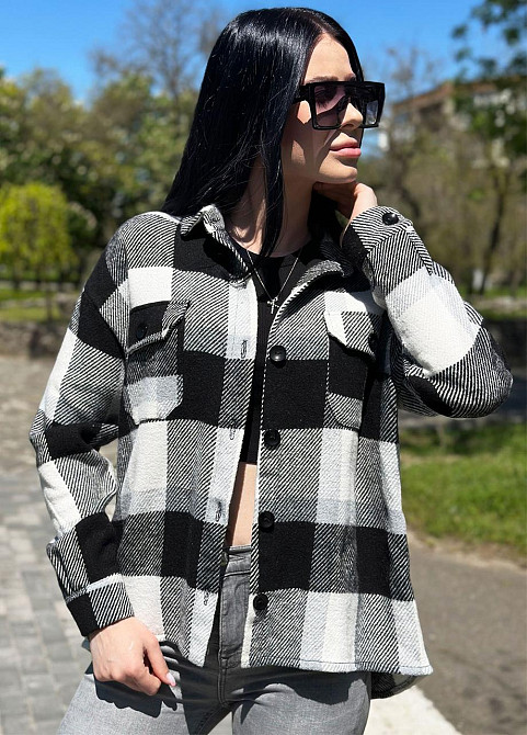 Жіноча тепла сорочка в клітинку "Elba" оптом | Розпродаж моделі 42-44, Чорний+білий Київ - фото 3